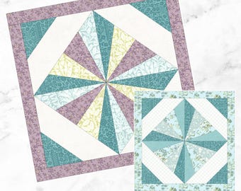 Rainbow Swirl Quilt Block: FPP Pattern, 6 Sizes (PDF Download)