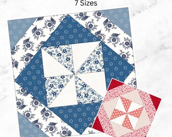 Mönster för Pinwheel Quilt Block | FPP Foundation Paper Piecing PDF | 7 storlekar | Traditionellt Quilt Block | Direktnedladdning
