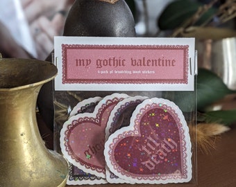 4pc Vinyl Sticker Pack  - Gothic Vintage Valentine Heart