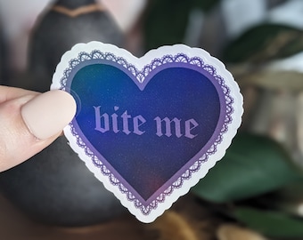 Bite Me Vintage Valentine Heart Vinyl Sticker