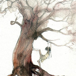 Een boom die ik heb ontmoet WALL ART Meisje klimt in een boom