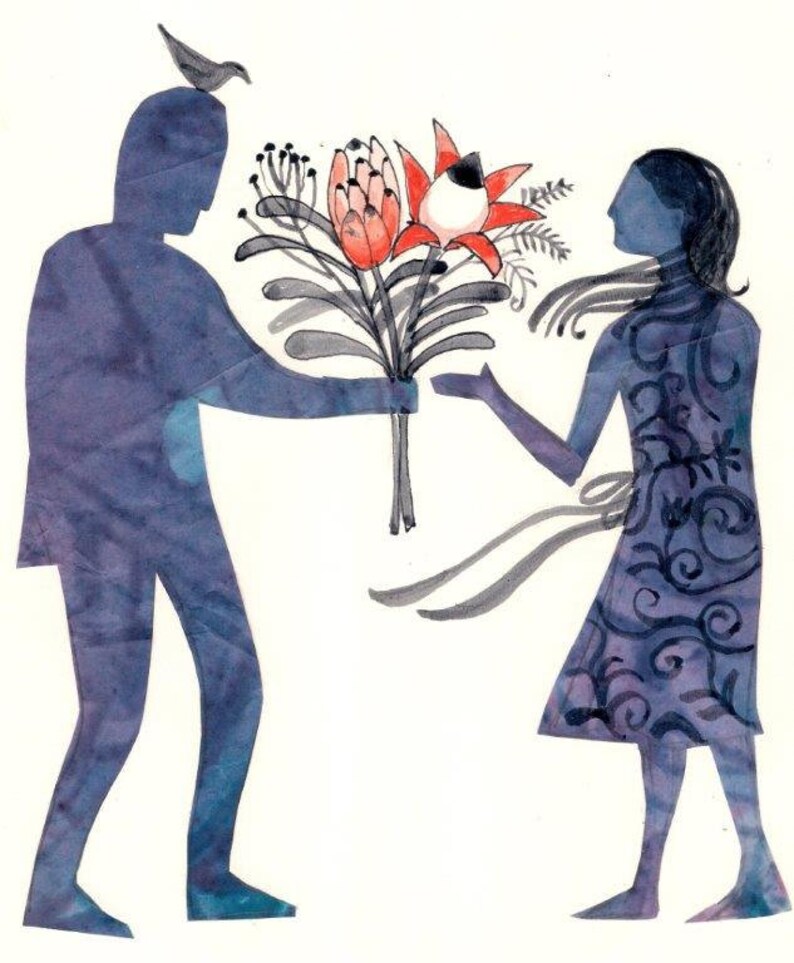 Man Giving Flowers to Girl WALL ART Etsy