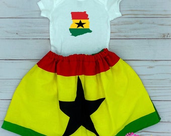 Ropa de Ghana. Falda de bebé de Ghana. Falda con la bandera de Ghana. Falda con la bandera. Ropa de Ghana. Ropa para el carnaval de Ghana.