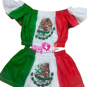 Ready to ship. Heritage skirt. Mexican Skirt Set for Girls. Mexican skirt set for toddlers. Mexico baby girl. Mexico flag. Mexican