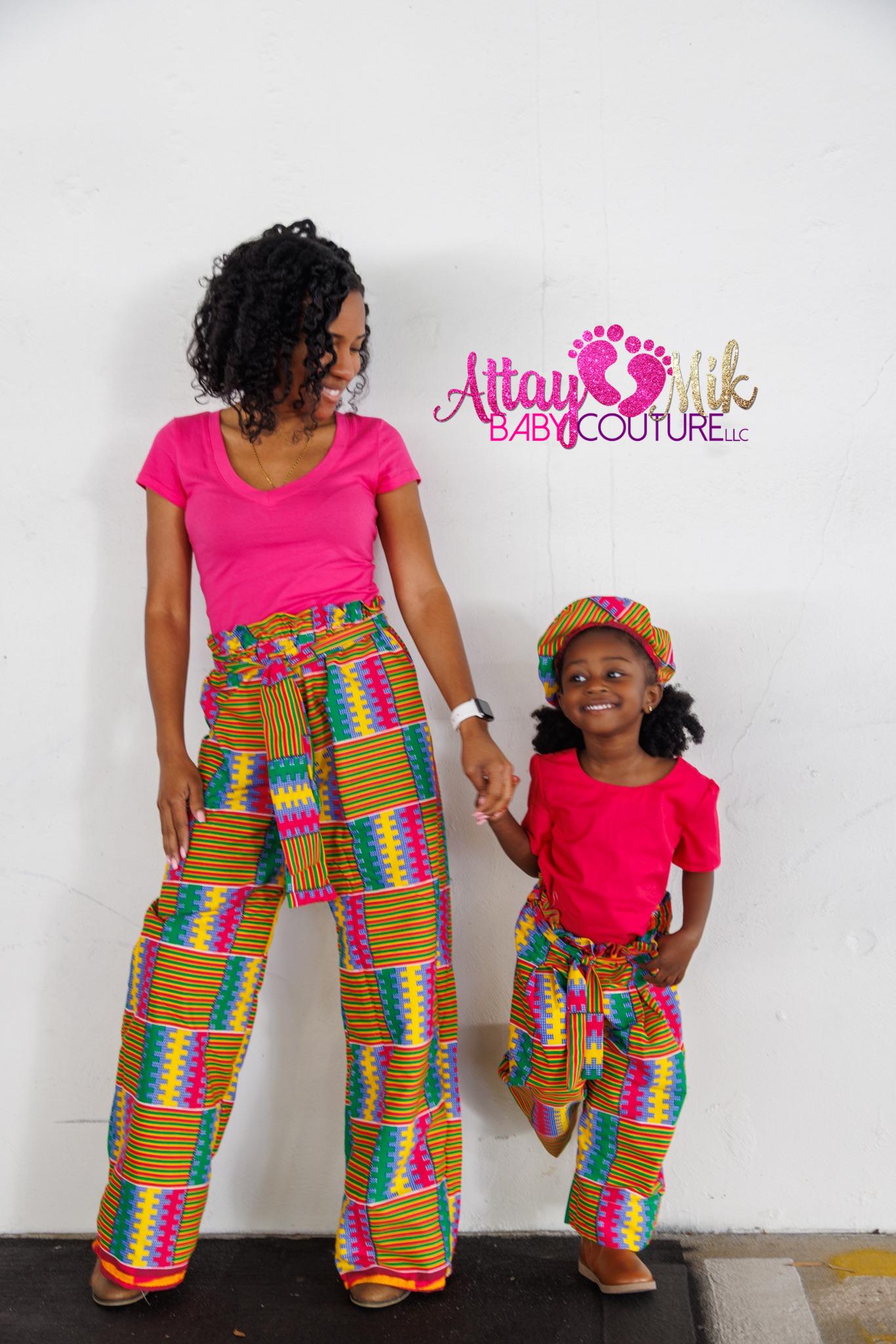 Mommy and Me African Outfit - Matching Ankara Mother Daughter Set - African Wax Print High Waisted Pants - Cultural Family Outfits - Handmad