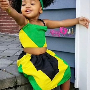 Jamaica Clothing. Baby ethnic Jamaican skirt-big hair-baby outfit. Jamacian flag outfit. Jamaican hairbow. Jamacian heritage outfit