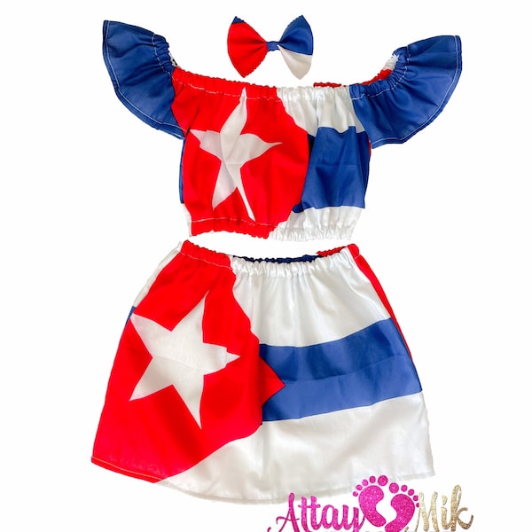 Listo para enviar. Traje de bandera de Cuba. Ropa de Cuba. Traje de bandera. Cuba de dos piezas. Falda Cuba. Cultura cubana. Vestido Cuba. Hecho en EE.UU