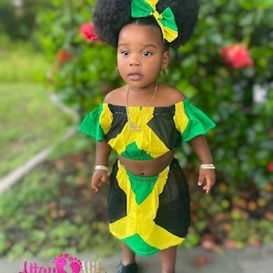 Ready to Ship. Jamaica Clothing. Baby ethnic Jamaican skirt-big hair-baby outfit. Jamacian flag outfit. Jamaican hairbow. Jamacian heritage