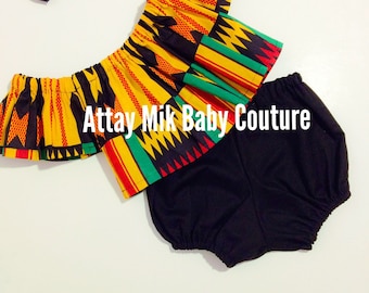 African Clothing. Baby african clothing.  African bloomer outfit with matching top. 3 Piece african outfit. Kente 2