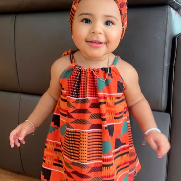 Baby african clothing .African dress. Baby ankara turban. African outfit. African baby clothing. Kente dress. Knit african dress