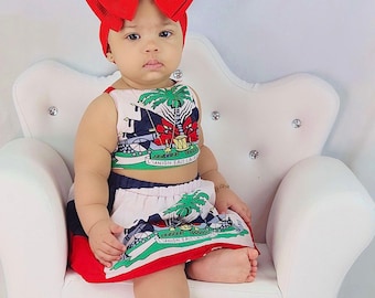 Ready to ship. Haiti clothing for babies. Haiti clothing. Haitian flag. Haitian outfit. Haitian Skirt. Haitian Clothes. Haiti flag