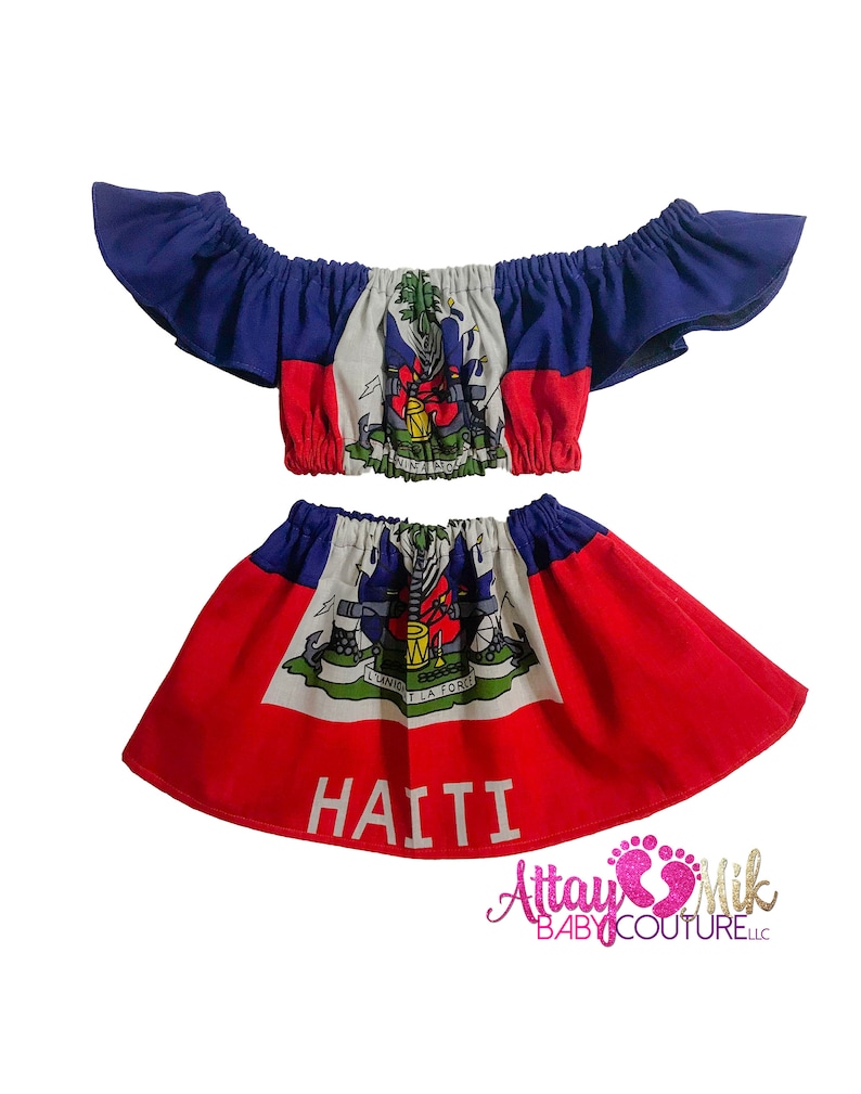 Haiti clothing for babies. Haiti clothing. Haitian flag. Haitian outfit. Haitian Skirt. Haitian Clothes. Haiti flag cultural outfit image 1