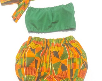 African Clothing. Baby african clothing.  African bloomers outfit with matching top. 3 Piece african outfit.