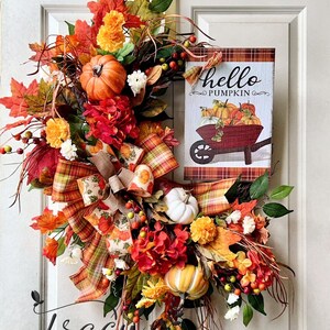 Fall wreath, pumpkin wreath, autumn wreath, fall door wreath, hello pumpkin wreath, fall front door, Harvest wreath, Thanksgiving wreath