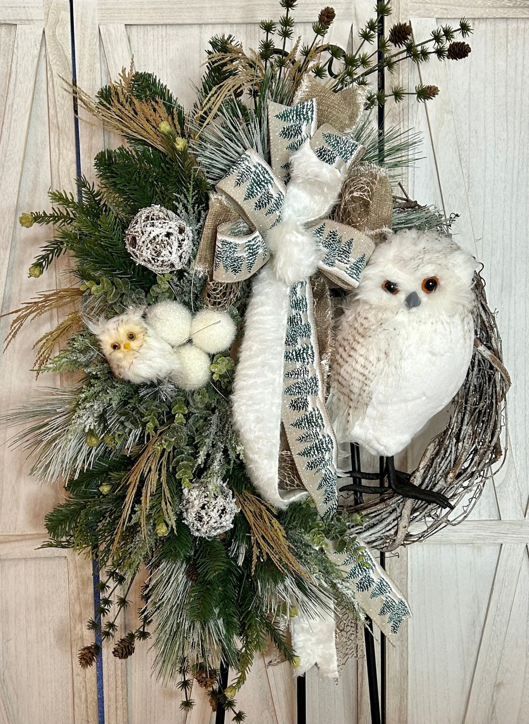 Winter Wreath Owl Wreath Snow Wreath Winter Door Wreath - Etsy