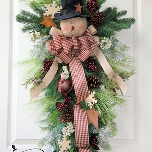 Snowman Swag, Snowman Door Decor, Snowman, Winter Wreath, Winter Swag ...