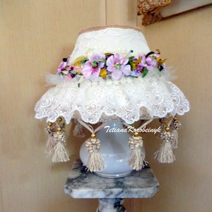 Vintage Lampshade shabby chic colors ribbon embroidered  ribbon flower decore ribbon work hand embroidered lampshade  ribbon pink  flowers
