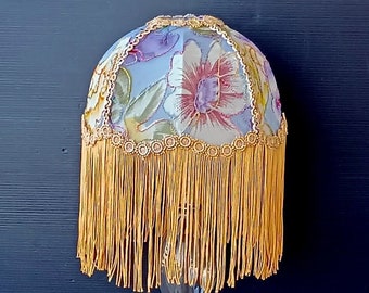 Lampshade shabby chic style decoration with flowers pattern, unique decore hand decorated fringed lampshade.