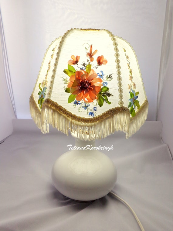 Lampshade Decorated With Ribbon Embroidery White Lampshade Etsy