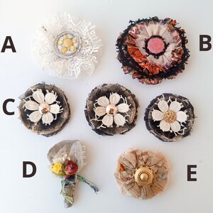 Handmade fabric and lace flowers, ornament shabby chic style, textile flowers, appliques embellishments, wedding decor, accessories favors
