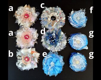 Handmade fabric and lace flowers, ornament shabby chic style, textile flowers, appliques embellishments, wedding decor, accessories favors