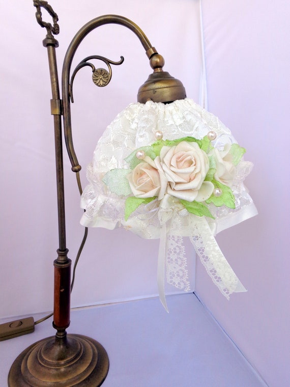 Shabby Chic Lampshade Cream Color Decorated With Lace Foam Etsy
