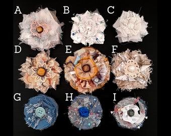 Handmade Shabby Chic Fabric Flower Embellishments: Lace Textile Appliques