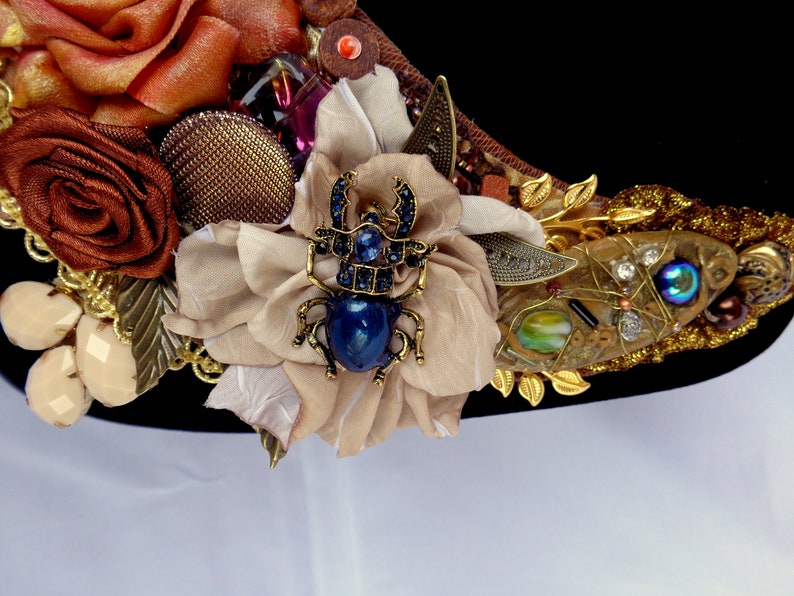 fabric flowers flowers ribbon work ribbon flowers Fabric jewelry antic golden colors necklace Boho style