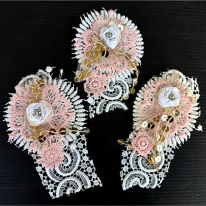 Handmade Lace Button Embellishments: Textile Snippet Clusters, Junk Journal DIY - Set of 3