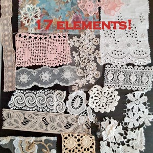 Sacolas misteriosas para artesanato, conjunto com 17 peças, suprimentos para scrapbooking, tecido, renda, fios, fitas, conjuntos de fragmentos criativos