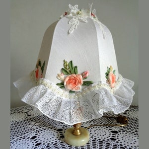 Vintage Lampshade ribbon embroidered ribbon flower,  ribbon work hand embroidered lampshade decor  ribbon pink  flowers