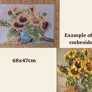Bloemen in een vaas op wandtapijt om te knutselen, achtergrond voor lintborduurwerk, idee-quiltstof, naaien van kussensloop, bloemenquilten