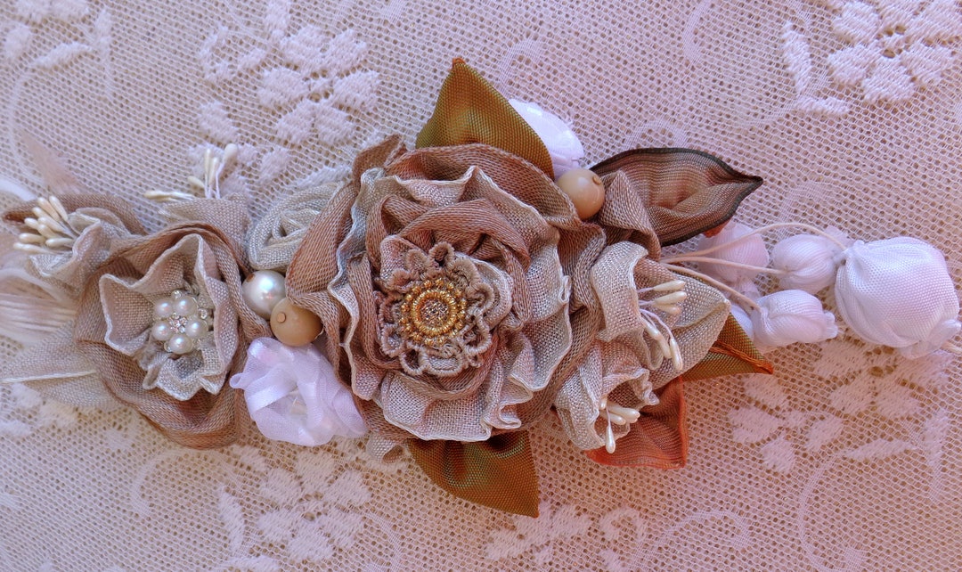 Rustic Flower Ribbon Linen Flower Ribbon: Shabby Chic Rustic Decor - Etsy