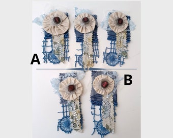 Enfeites de botões de renda de tecido vintage: Retalhos têxteis para diários de sucata