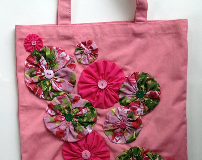 Yo-yo Flower Embellished Pink Canvas Tote Bag Violet Bows - Etsy