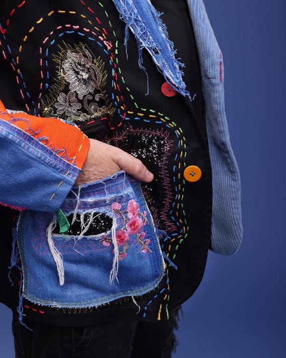 Denim Blazer Patchwork Vintage Eclectic Jacket Reused