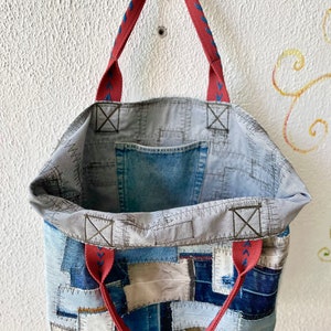 Denim Patchwork Bag XL Shopping Big Boro Shopper Market Bag - Etsy