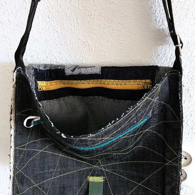 Patchwork Handbag Denim Mixed Swatches Multicolor Zipper Etsy