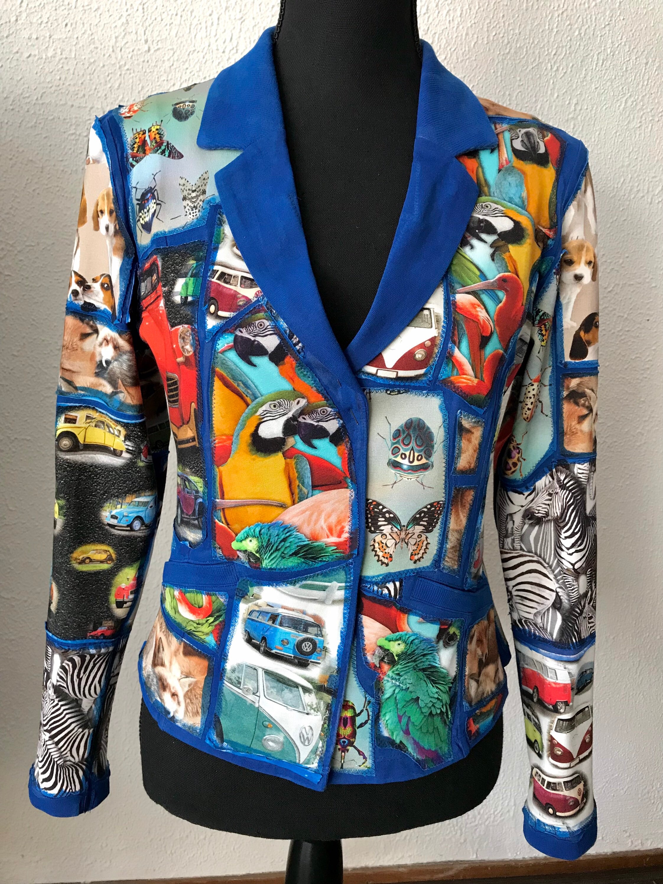 Patchwork Upcycled Jacked Cotton Jersey Soft Blazer Digital Printed ...