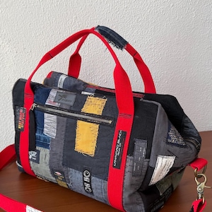 Patchwork Denim Duffle Bag, Upcycled Jeans Crossbody Handbag