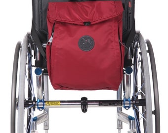 Wheelchair dark red backpack adapted safe bag two-in-one disabled accessory easy access handicap easy mobility everyday travel
