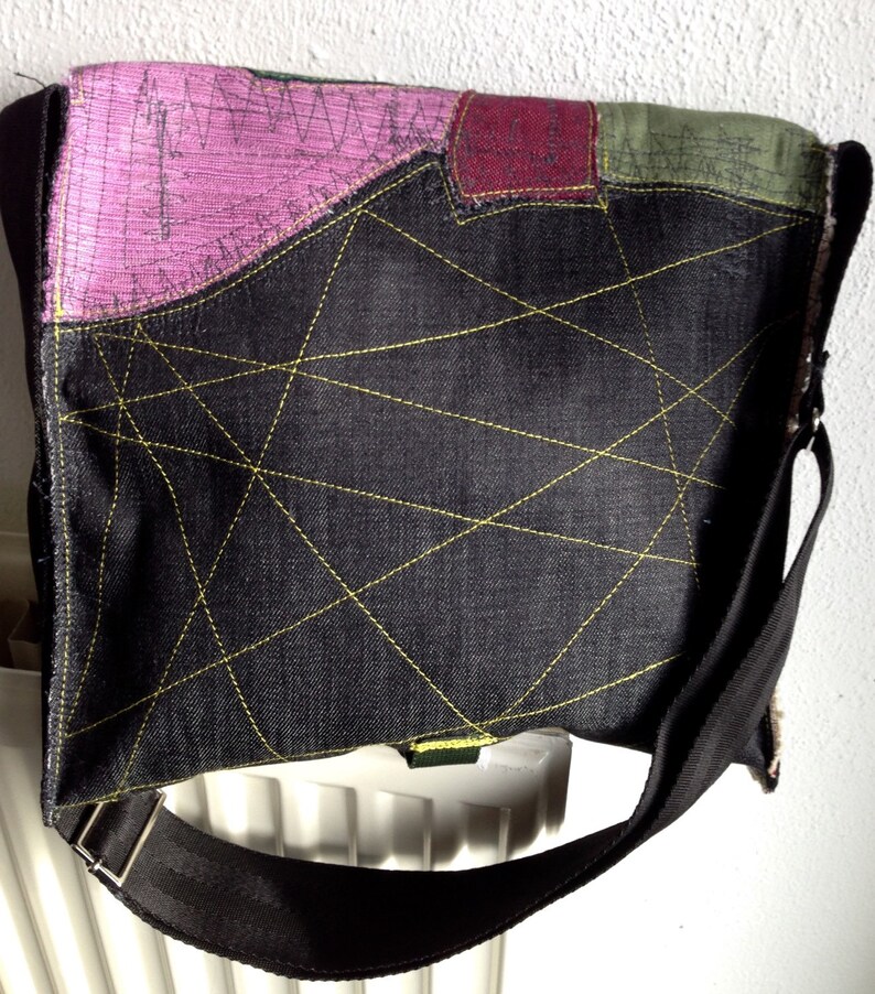 Patchwork Handbag Denim Mixed Swatches Multicolor Zipper Etsy