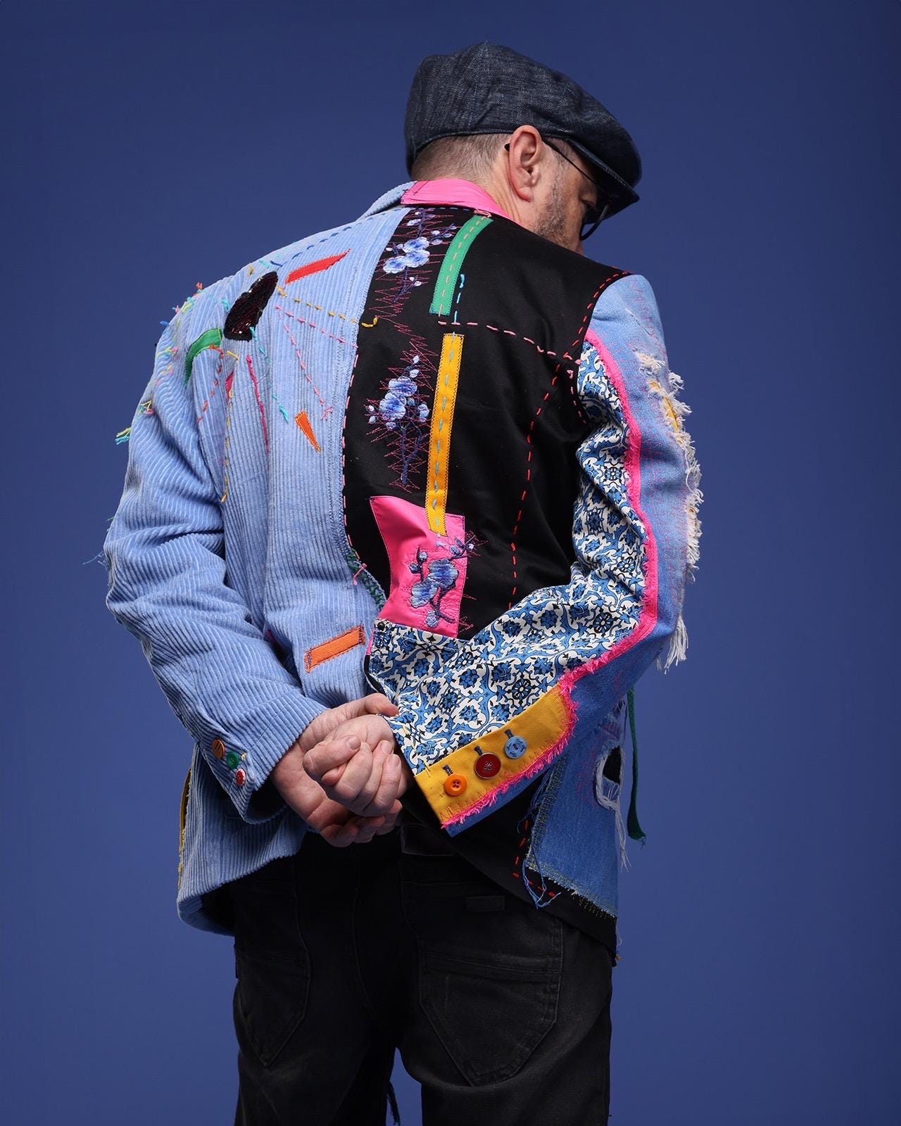 Denim Blazer Patchwork Vintage Eclectic Jacket Reused