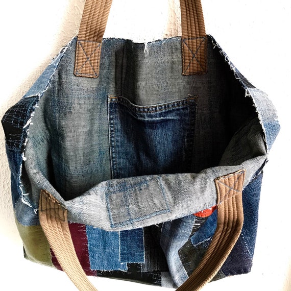 Denim Patchwork Bag XL Shopping Big Boro Shopper Market Bag