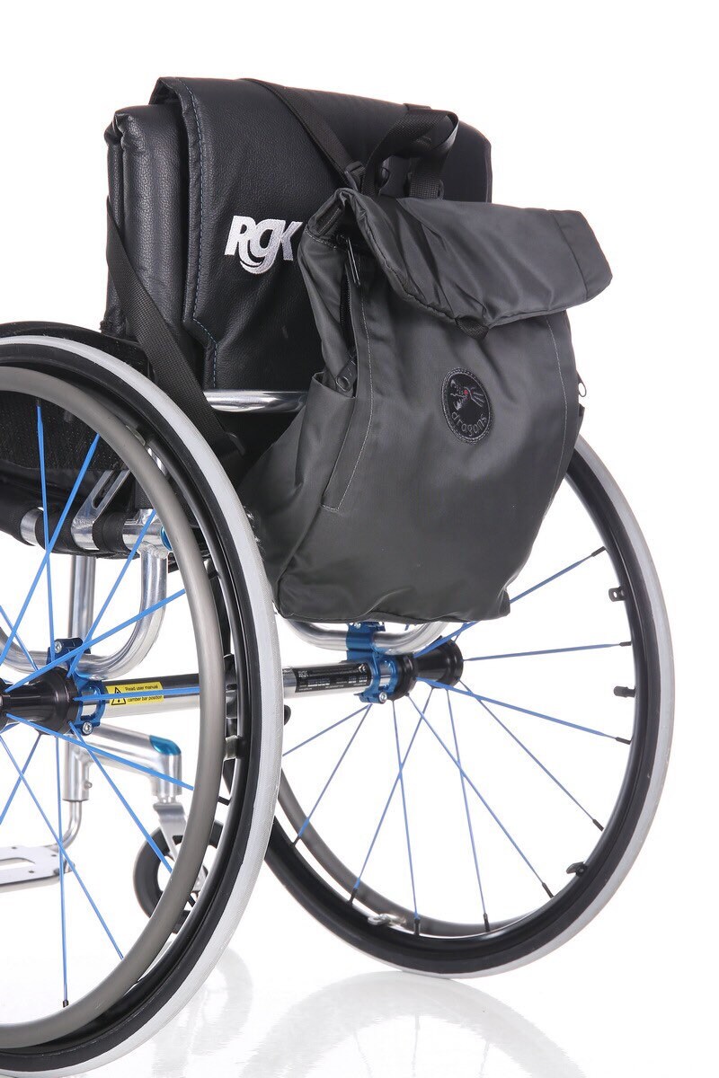 Rollstuhl grau Rucksack angepasst sichere Tasche zwei-in-einem