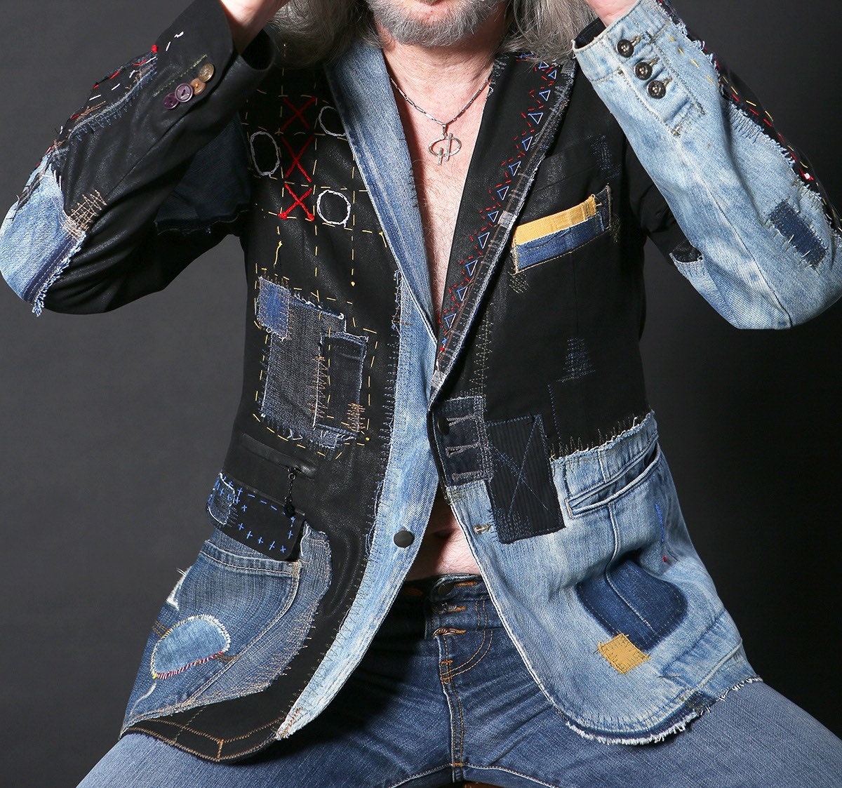 Black denim patch jacket deals