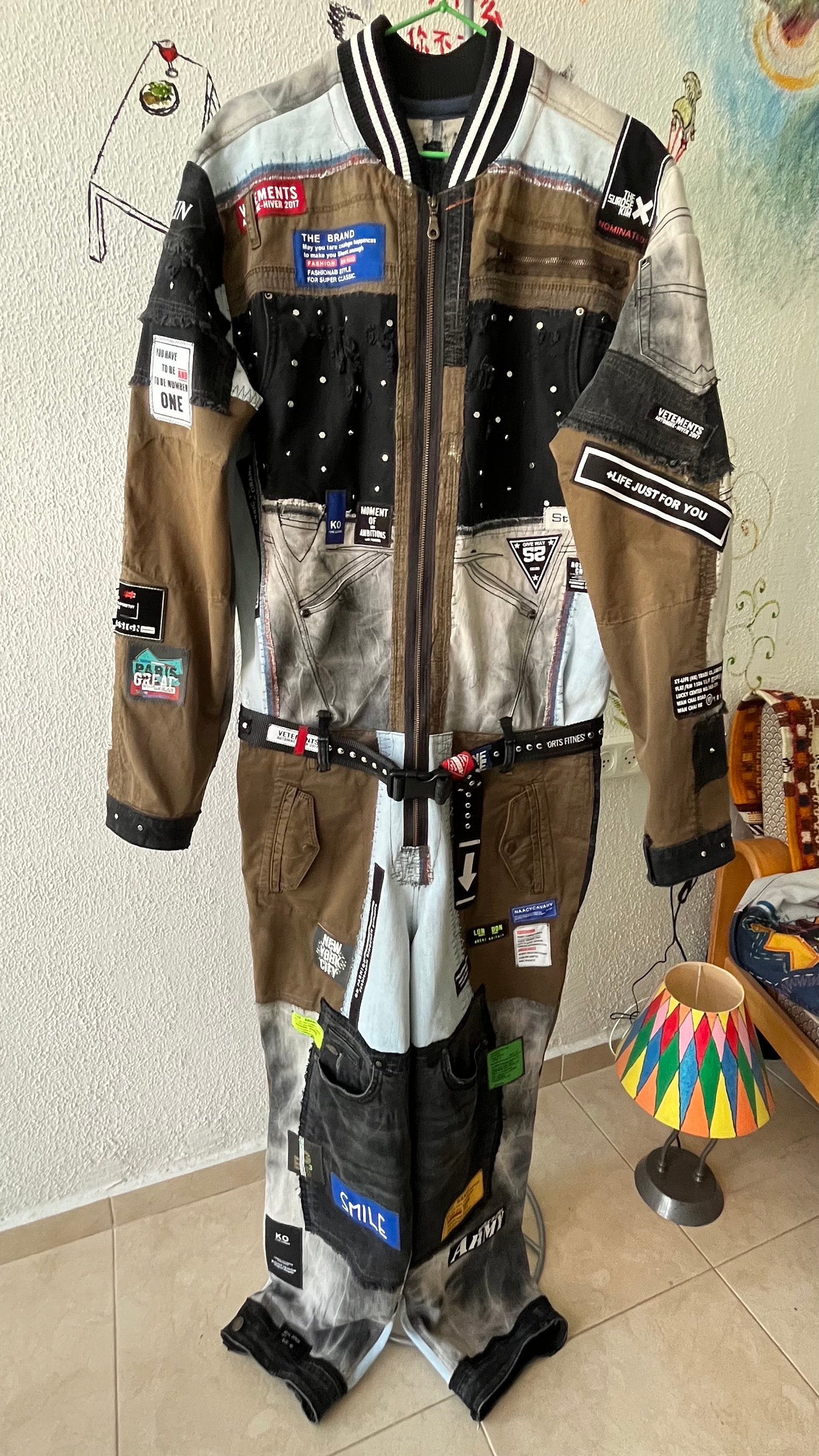 Denim Patchwork Jumpsuit Overall Multicolor Upcycled Jeans Cloth Labels ...