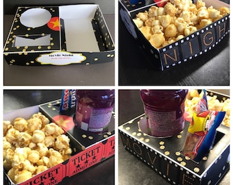 Instant Download - PDF template small red and black Movie Night Popcorn / Cinema Style Tray (Printable by you /DIY) - Details in description