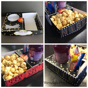 Instant Download PDF template red, black & gold Movie Night Popcorn- Cinema Tray (Printable by you) graze box, family movie snack box, nacho