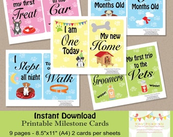 Instant Download - Puppy / New Dog Milestone Cards - PDF templates / Printable by you, DIY - see listing for full details / photo prop